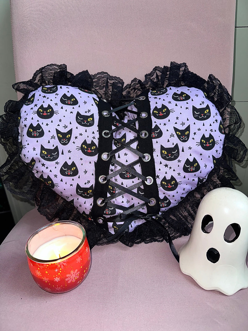 Black Cat - Heart Shaped Pillow