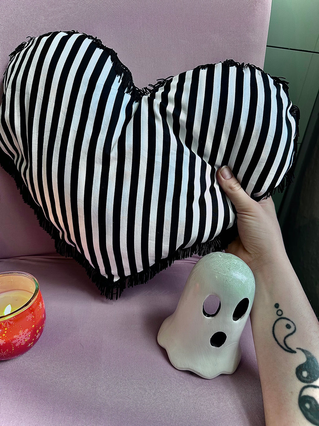 Haunted House - Fringe Trim Heart Shape Pillow