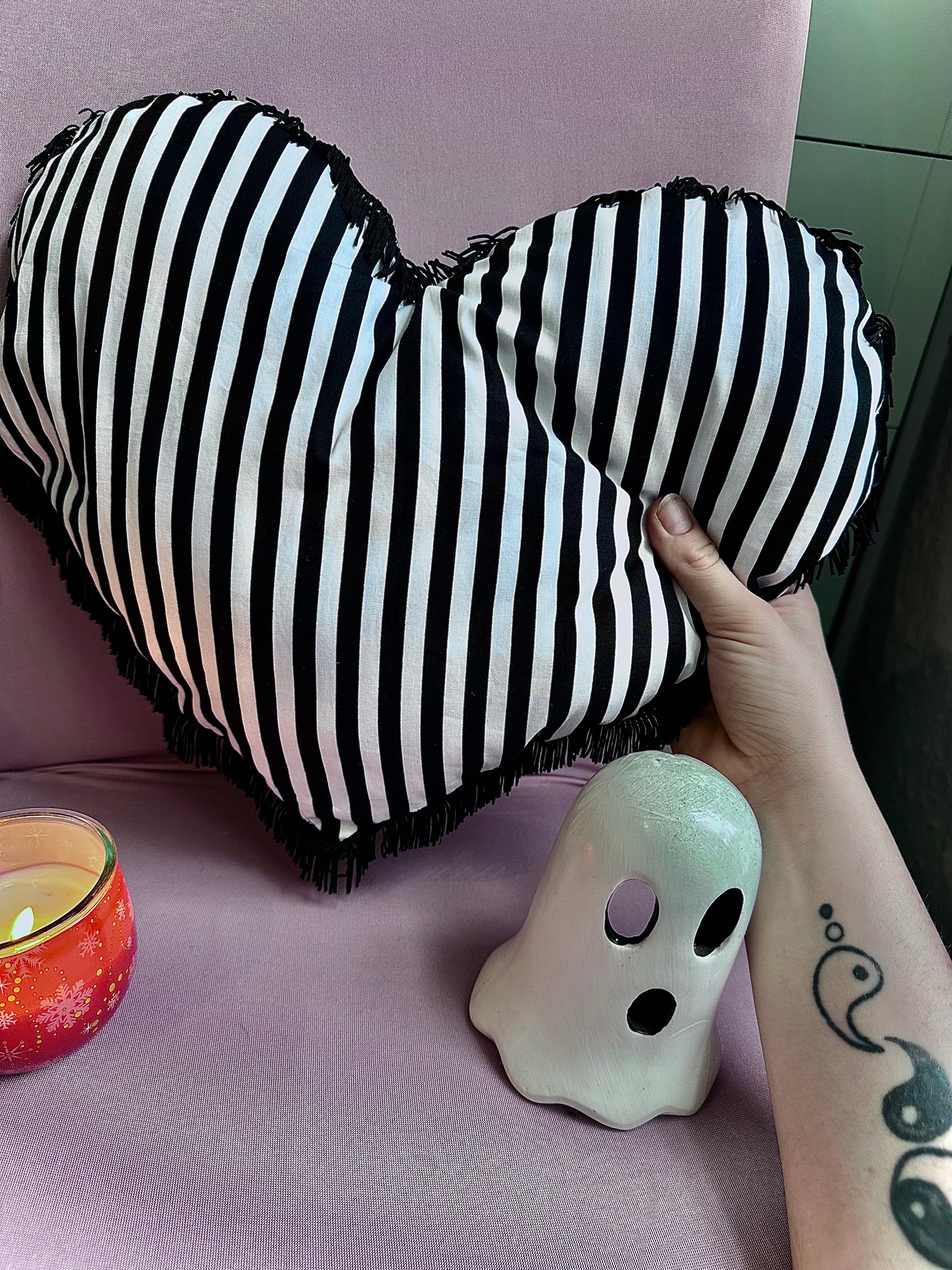 Haunted House - Fringe Trim Heart Shape Pillow