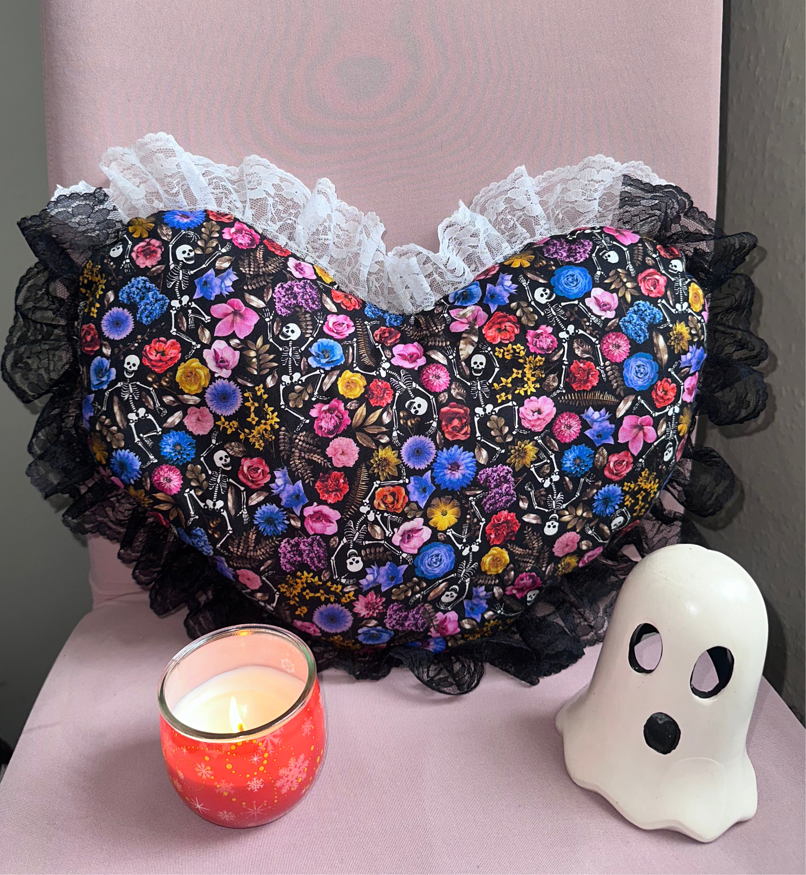 Floral Skeletons- Heart Shaped Pillows