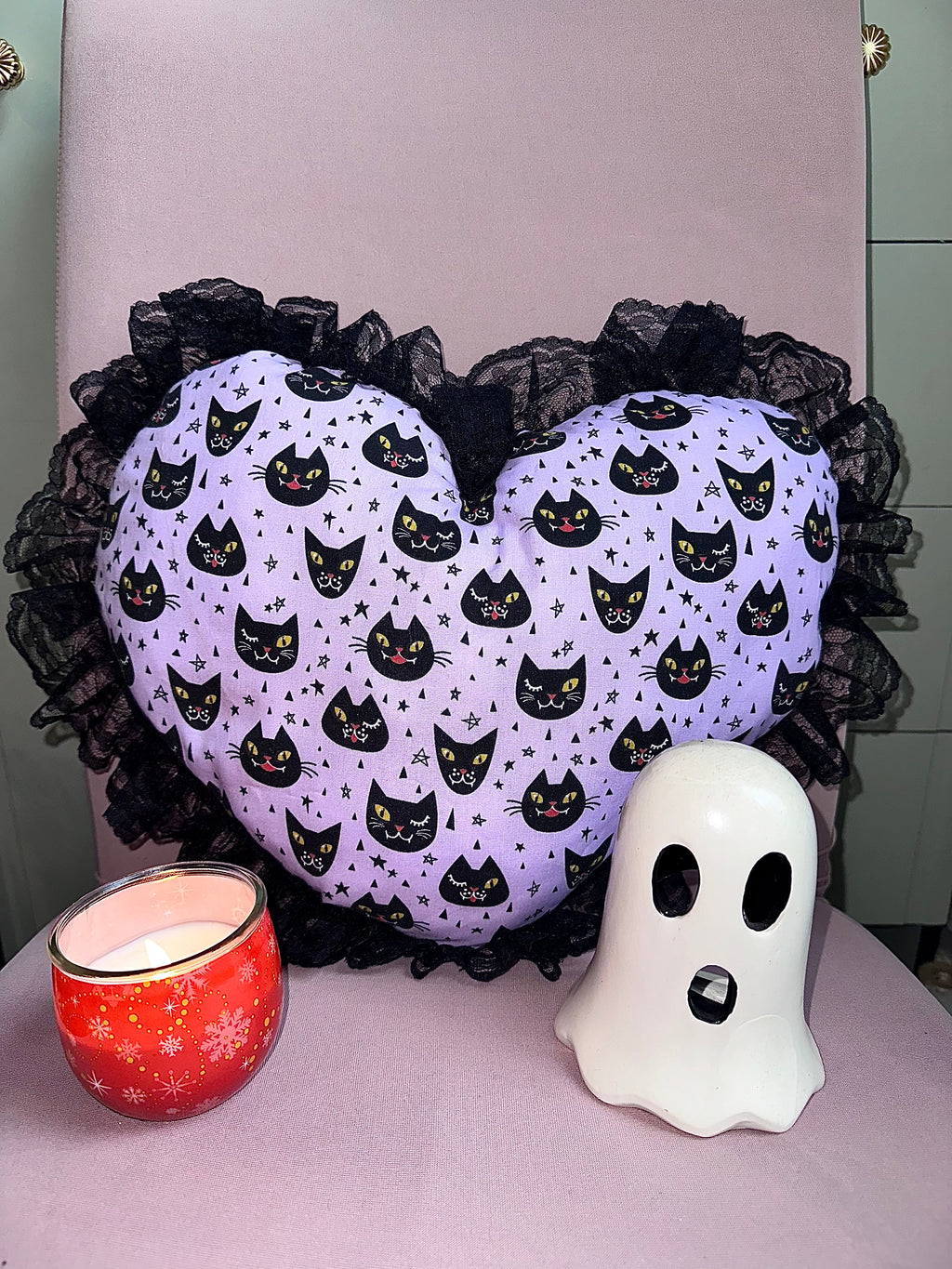 Black Cat - Heart Shaped Pillow