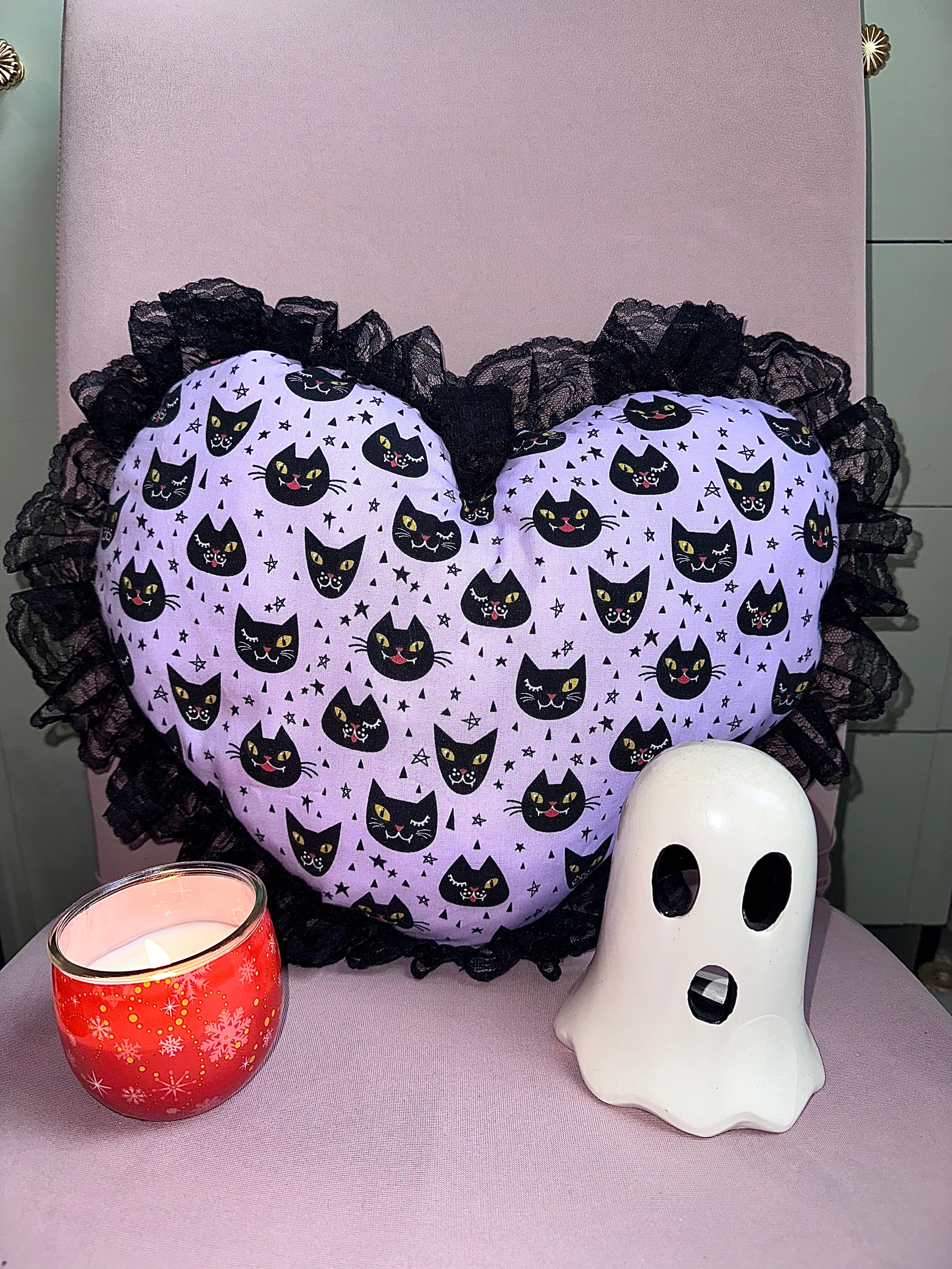 Black Cat - Heart Shaped Pillow
