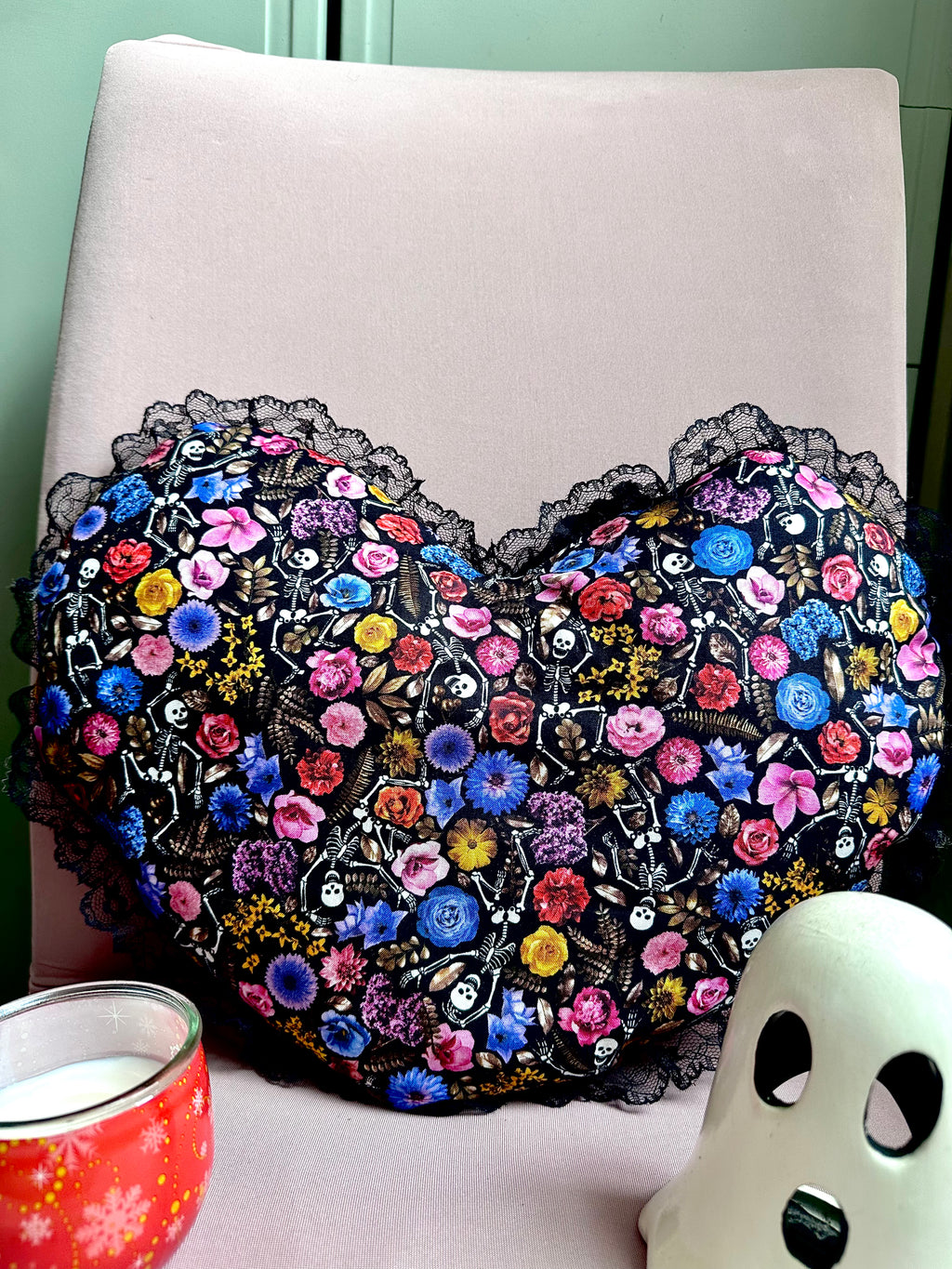 Floral Skeletons - Heart Shaped Pillow