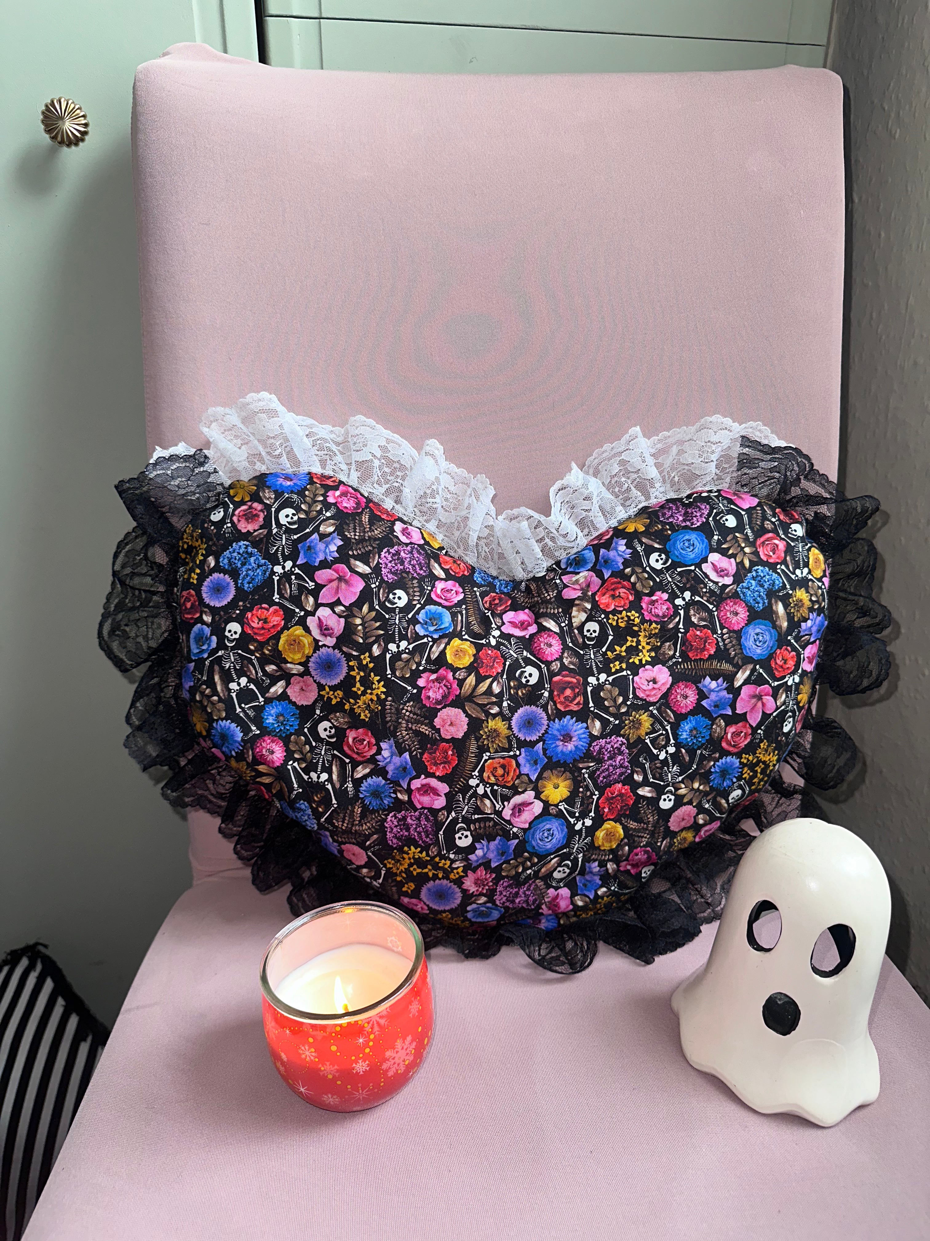 Floral Skeletons- Heart Shaped Pillows
